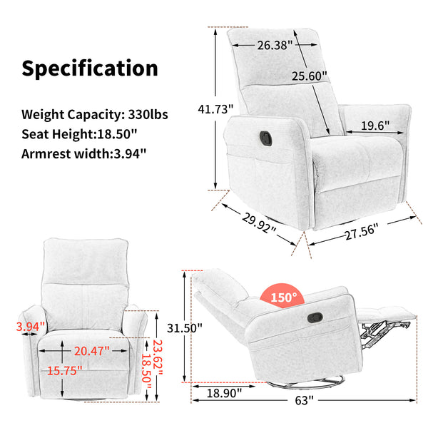 English Elm Pu Leather Swivel Glider Recliner with Footrest for Nursery Bedroom Lounge W1028115302