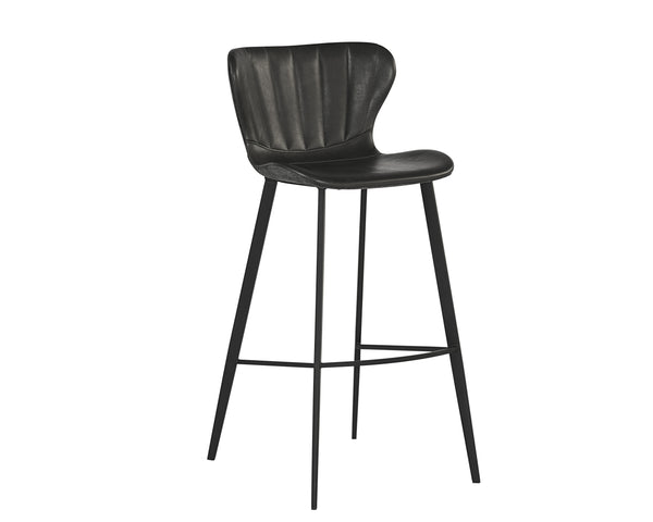 Sunpan Arabella Mid-Century Modern Bar Stool with Clamshell Tufting and Stylish Black Steel Legs Bravo Portabella / Polo Club Kohl Grey