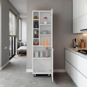 English Elm White Tall Kitchen Pantry with Open & Closed Shelves, Durable Melamine Storage for Organized Homes B062P380084