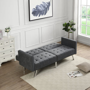 English Elm Sofa Convertible Linen Sofa Bed with Split-Back Recline, 3 Positions, Breathable Comfort for Small Spaces Dark Gray 41.3 L x 34.7 W x 8.2 H W2297S00005