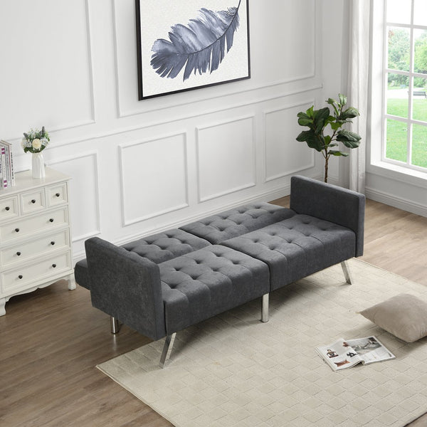 English Elm Sofa Convertible Linen Sofa Bed with Split-Back Recline, 3 Positions, Breathable Comfort for Small Spaces Dark Gray 41.3 L x 34.7 W x 8.2 H W2297S00005