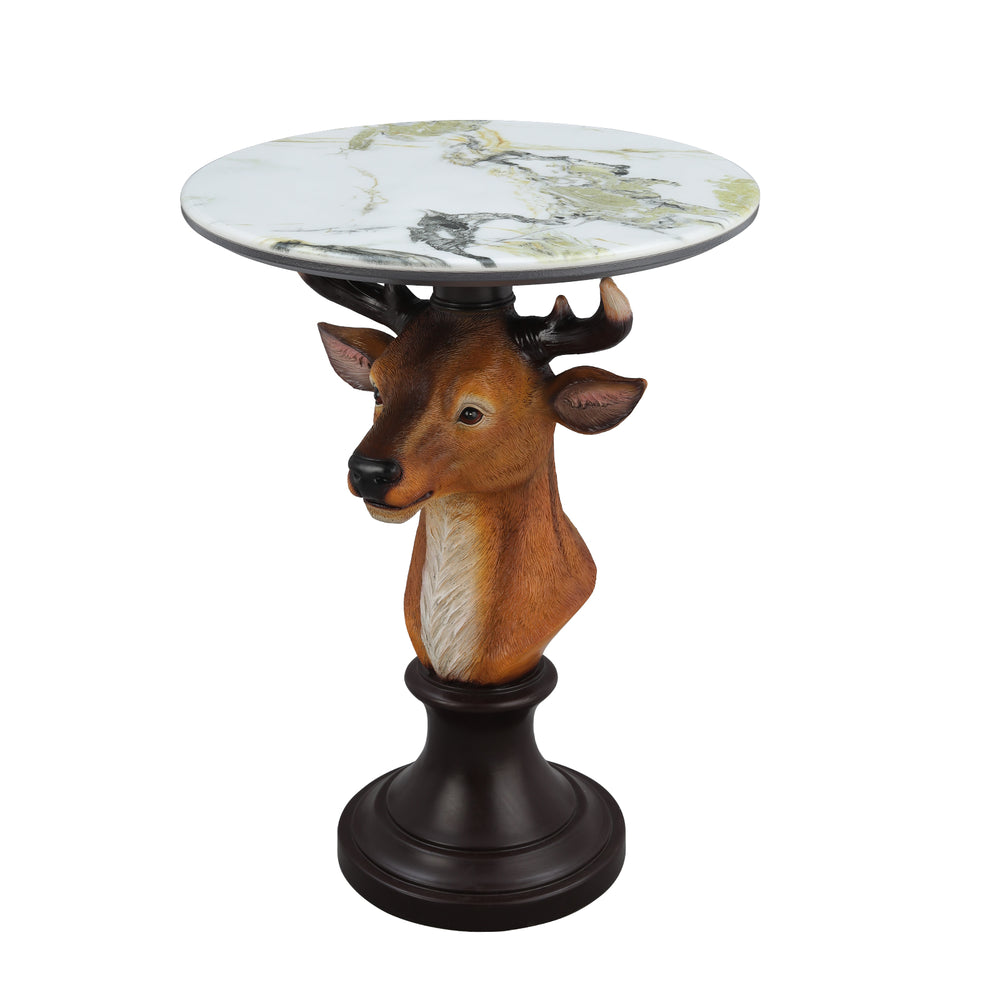 English Elm Horse Head Sculpted Resin End Table with Faux Marble Top for Bold Living Rooms W5398P454677