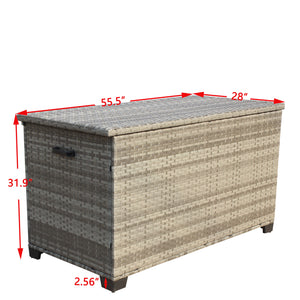 English Elm Wicker 148-Gallon Outdoor Patio Storage Box Grey PE Rattan with Steel Frame, Removable Cushion Cover, Easy Assembly W209P268315