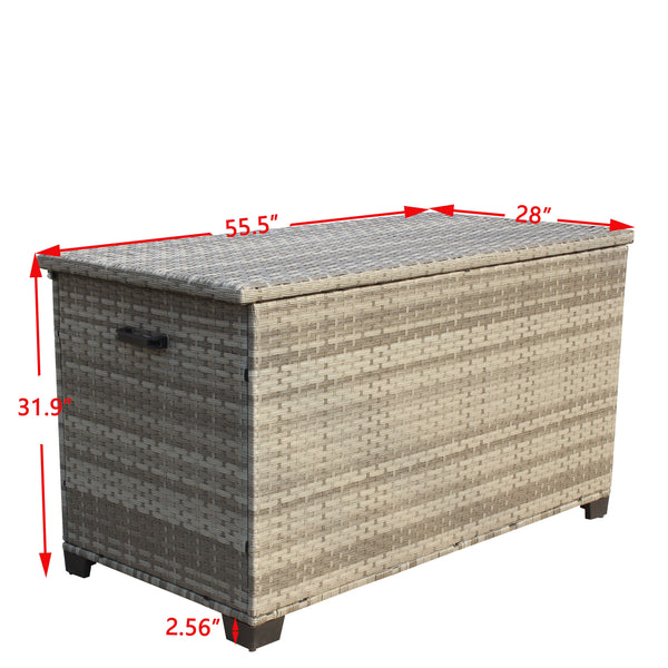 English Elm Wicker 148-Gallon Outdoor Patio Storage Box Grey PE Rattan with Steel Frame, Removable Cushion Cover, Easy Assembly W209P268315