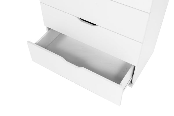 English Elm White Five Drawer Rolling Storage Cabinet with Sleek Cutout Handles for Any Room B372P407630
