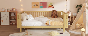 English Elm Queen Low Profile Pine Wood Kids Platform Bed with Guardrails and Rounded Safety Posts Natural W2593P409123