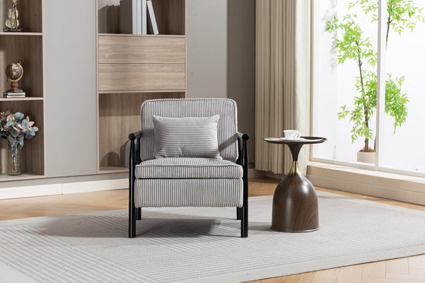 English Elm Storage Accent Chair Mid Century Wood Frame Upholstered Seat with Lumbar Cushion Antique Grey W2530P401448