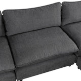 English Elm 128" Sectional Sofa Cloud Sofa Chenille Upholstered Sofa Couch With Movable Ottoman, Comfortable Seat Cushions, Charging Ports and Three Back Pillows For Living Room, Grey