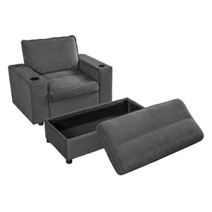 English Elm Christopher Knight Home® - 42.8" Oversized Chaise Lounge with Storage Ottoman, Corduroy Upholstery, USB Port & Cup Holders for Cozy Living Space Grey N765P350851G