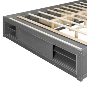 English Elm Queen Platform Bed with Four Storage Drawers Footboard Cubby Modern Low Profile Frame Gray LP000138AAE
