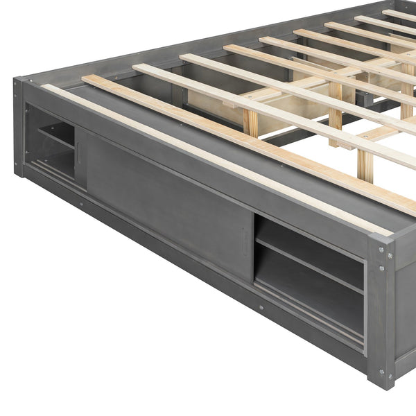 English Elm Queen Platform Bed with Four Storage Drawers Footboard Cubby Modern Low Profile Frame Gray LP000138AAE