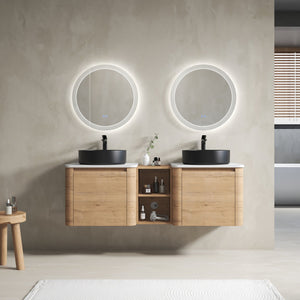 English Elm 60'' Wall-Mounted Bathroom Vanity With Elegant Ceramic Art Sink & Soft-Close Door For Modern Spaces W999S00411