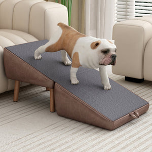 English Elm Dog Pet Stairs Solid Wood Foldable Ramp with Ottoman Style for Couch or Bed Brown W2641P440163