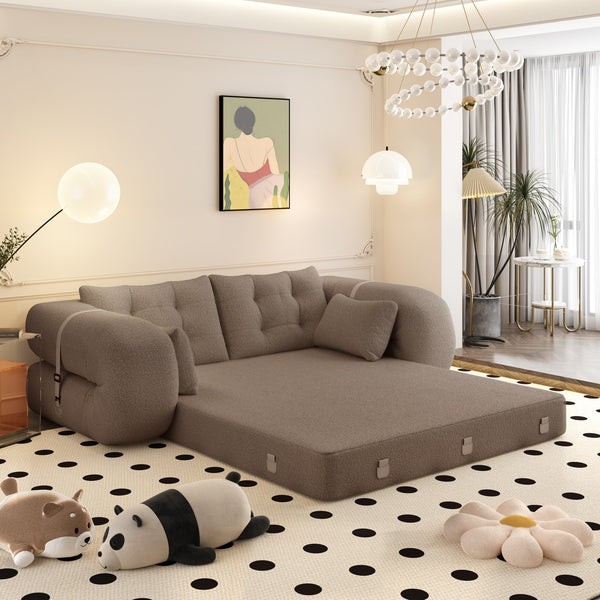 English Elm Human Dog Bed 3-In-1 Foldable Sofa Bed - Multi-Functional Teddy Fabric Lounge, Guest Bed, Brown W1885P387770