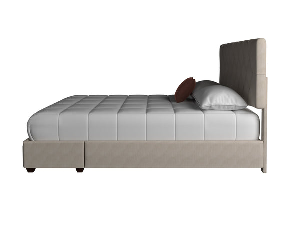 English Elm Queen Upholstered Storage Bed in a Box with Built-In Drawers and Polyester Fabric for Easy Organization Light beige 67.25 L x 26.75 W x 16.75 H B2699P293584