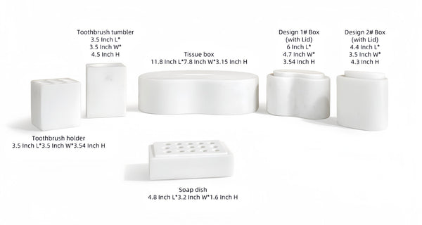 English Elm White Natural Marble Bathroom Accessories Set – Timeless Elegance For Your Countertop Décor & Organization W1696P262941-GIGA