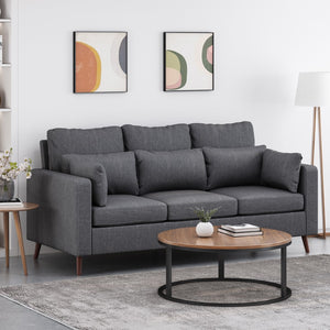 Christopher Knight Home® - Noble House - Roselle Contemporary 3 Seater Fabric Sofa, Charcoal And Espresso