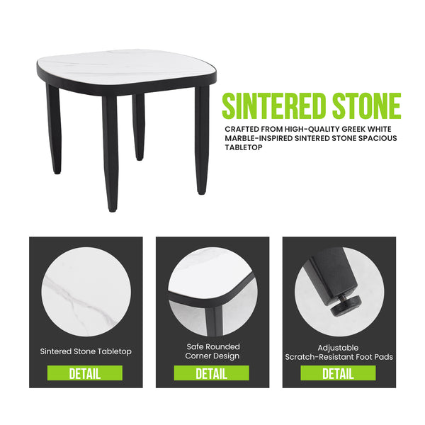 English Elm 3pc Outdoor Aluminum Swivel Lounge Set Sunbrella Cushions Sintered Stone Side Table W1886S00039