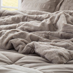 English Elm 3 Piece Shaggy Faux Fur Comforter Set Plush Lodge Style Hypoallergenic Bedding Gray B035P319597