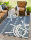 Unique Loom Outdoor Coastal Helm Machine Made Solid Print Rug Navy Blue, Ivory/Green 9' 0" x 12' 2"