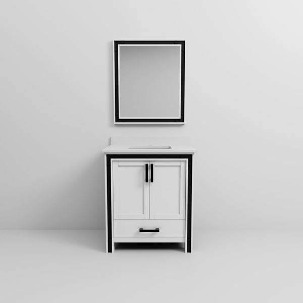 English Elm White Bath Vanity Set With Cultured Marble Top & Matching 28" Mirror - Timeless Style & Storage B2731S00808-GIGA