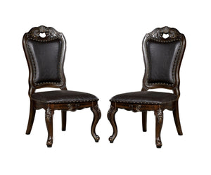 English Elm Traditional Side Chairs Set Of 2 - Elegant Walnut Finish With Dark Brown Leatherette Upholstery B011P234724-GIGA