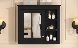 English Elm 30'' Modern Medicine Cabinet with Mirror and Adjustable Shelves, MDF Wall-Mounted Bathroom Storage Solution Black N710P192495B