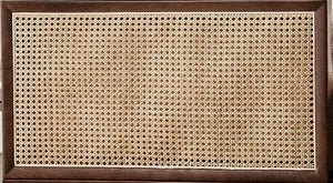 English Elm Beige Mid-Century Modern Chair with Ash Wood Trim, Rattan Panels, Tapered Legs & Plush Cushions B2741P378637