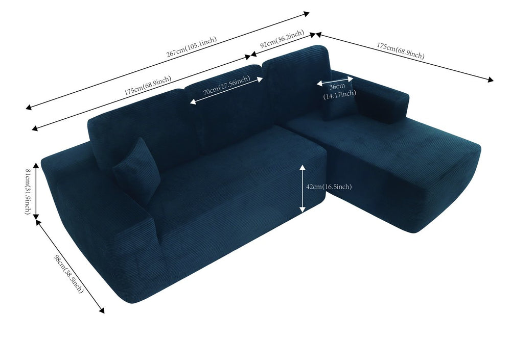 English Elm Cloud Modular Sectional Sofa With L-Shape Chaise, Plush Corduroy Couch For Living Room, No Assembly W3975S00003