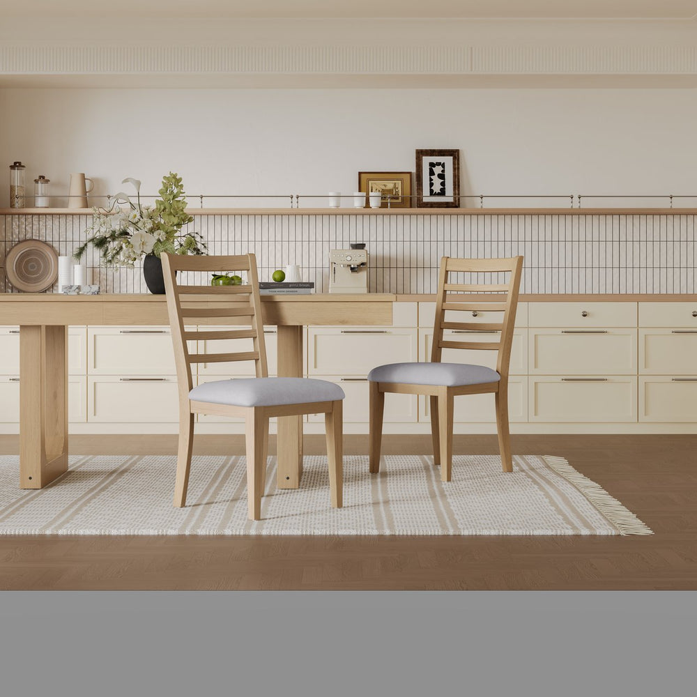 English Elm Farmhouse Ladder Back Dining Chairs Rubberwood Frame Upholstered Seat Set of 2 Natural+Beige N752P272064N