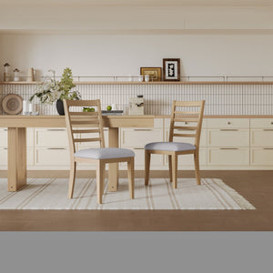 English Elm Farmhouse Ladder Back Dining Chairs Rubberwood Frame Upholstered Seat Set of 2 Natural+Beige N752P272064N