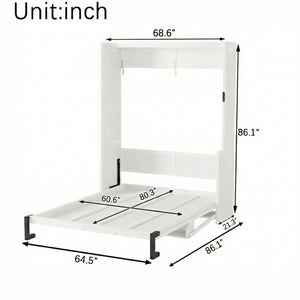 English Elm Queen Murphy Wall Bed with Integrated Desk Gas Strut Lift White Cabinet for Small Spaces W504S00282
