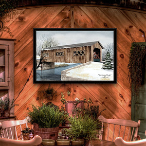 English Elm "the Kissing Bridge" Billy Jacobs Americana Framed Canvas Print Black Wood Wall Art B06785307