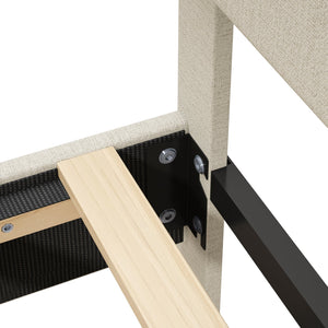 English Elm King Upholstered Platform Bed Frame King Size Linen Fabric Padded Headboard Adjustable 32.87"-37" Beige Modern Sturdy 1000lb Capacity W1716P280530