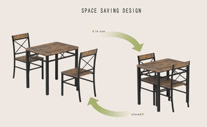 English Elm Dining Table Set For 2 - Rustic Brown Compact Dining Set With Stools For Small Spaces & Modern Decor W2129P388682