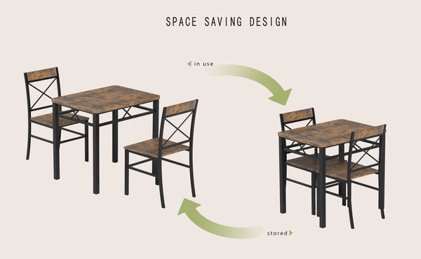 English Elm Dining Table Set For 2 - Rustic Brown Compact Dining Set With Stools For Small Spaces & Modern Decor W2129P388682