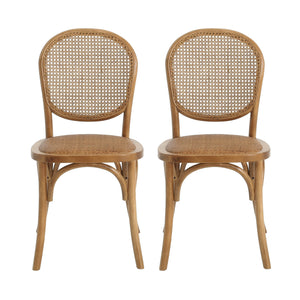 English Elm Christopher Knight Home® - DINING Chairs with Birch Wood Frame and Rattan Backrest, Foam Seat, Vintage Curved Design, Set of 2 Light Brown N779P192530L