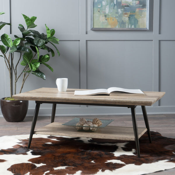 English Elm Christopher Knight Home® - COFFEE Mid-Century Two-Tier Wood Finish Table in Canyon Gray with Lower Shelf & Powder-Coated Legs 59447.00