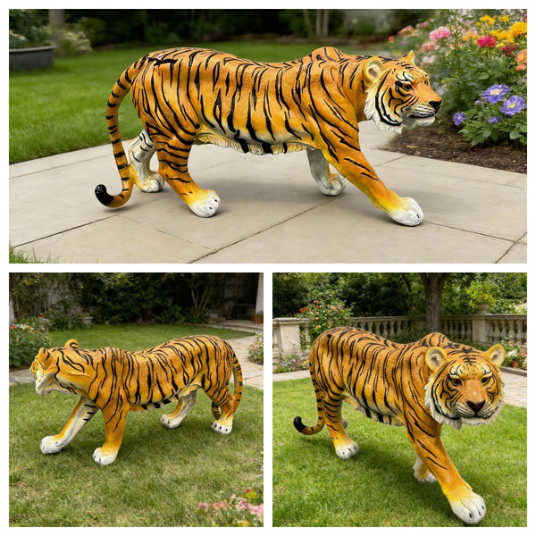 English Elm 15.75" Matte Resin Tiger Sculpture Weatherproof Stalking Pose Garden Entryway Accent Orange W5709P462963