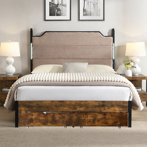 English Elm Queen Upholstered Storage Bed Lamb Fleece Headboard Led Lighting Two Drawers Included W311S00066