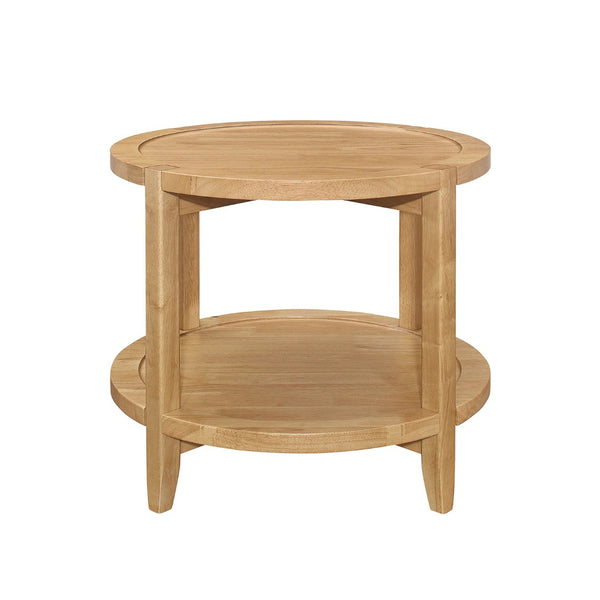 English Elm Round Wooden End Table With Shelf - Modern Farmhouse Style, Maple Brown Finish For Cozy Living Spaces B016P378134-GIGA
