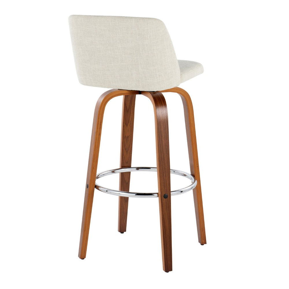 English Elm Toriano 30" Mid-Century Modern Barstool Set Of 2 With Swivel Cream Fabric And Walnut Wood Legs B202S00674-GIGA