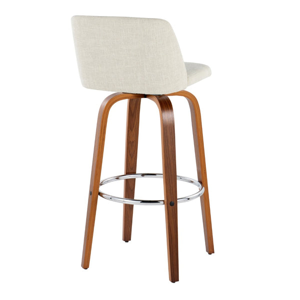 English Elm Toriano 30" Mid-Century Modern Barstool Set Of 2 With Swivel Cream Fabric And Walnut Wood Legs B202S00674-GIGA