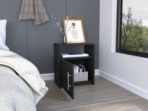 English Elm Nightstand Cuarzz - Modern Black Wengue Finish With Open Shelf & Stylish Cabinet For Bedroom Storage B092122896