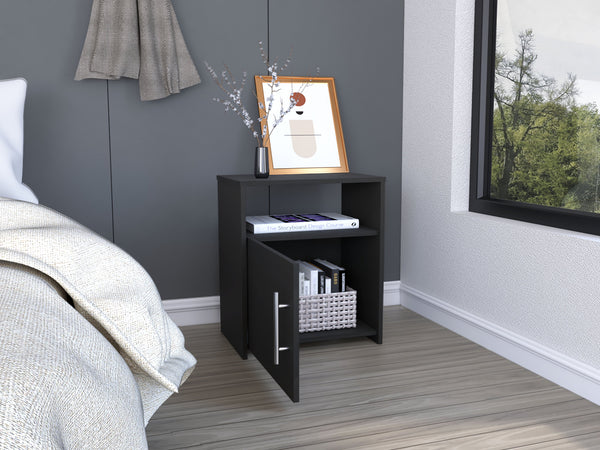English Elm Nightstand Cuarzz - Modern Black Wengue Finish With Open Shelf & Stylish Cabinet For Bedroom Storage B092122896