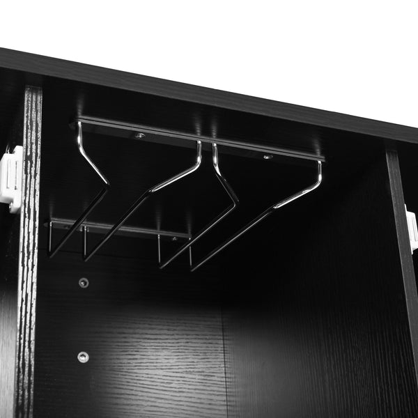 English Elm U_style Compact Kitchen Island with Drop Leaf Power Outlet Wine Rack Stemware Storage Black N711P437715B