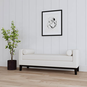 English Elm Upholstered Modern Accent Bench with Armrests and Bolster Pillows, Foam Seat, Black Tapered Legs Vanilla White B016P383452