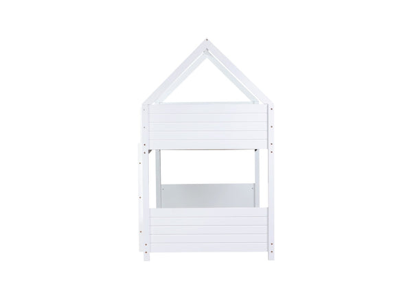 English Elm Twin House-Style Twin Bunk Bed With Safety Guardrails, Ladder & Play Space – White Rubberwood Design W504P227972-GIGA