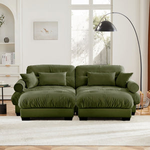 English Elm Over Size Modern Two-Seater Sofa With Ottoman, Olive Green Velvet, Stylish Comfort & Flexibility W714S01106-GIGA