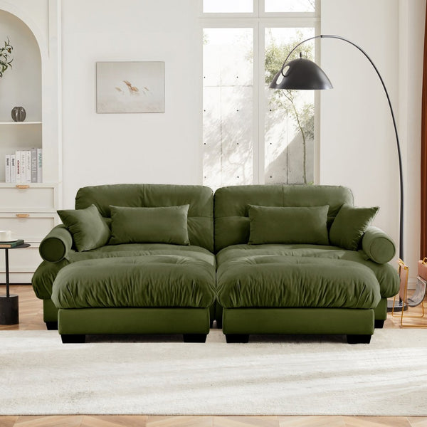 English Elm Over Size Modern Two-Seater Sofa With Ottoman, Olive Green Velvet, Stylish Comfort & Flexibility W714S01106-GIGA